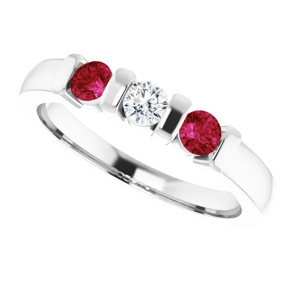 Gemstone Ring Three Stone Diamond Ruby Ring 0.90 Carats