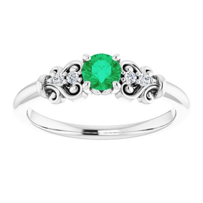 Diamond Fancy Style  Green Sapphire Vintage Style White Gold Jewelry Gemstone Ring
