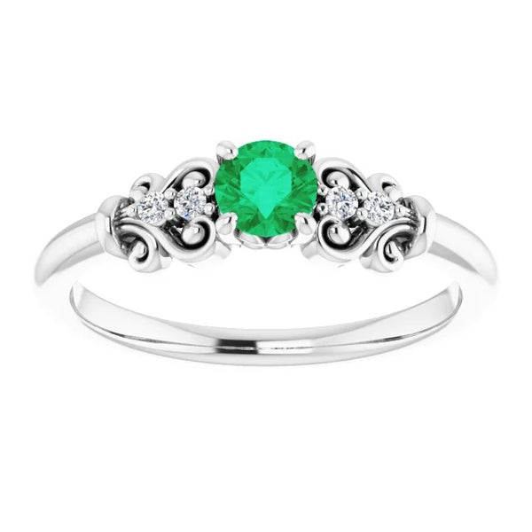 Diamond Fancy Style  Green Sapphire Vintage Style White Gold Jewelry Gemstone Ring