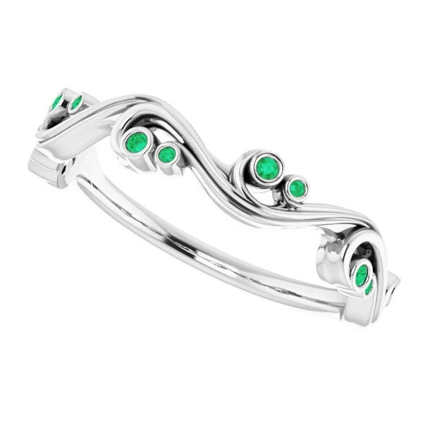 Gemstone Ring Ring 0.30 Carats Green Emerald Bezel Setting White Gold 14K