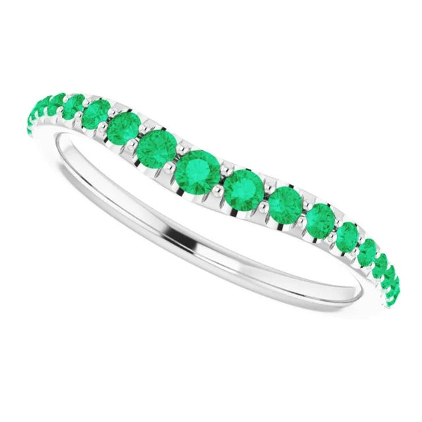 Gemstone Ring Wedding Band Green Emeralds 2 Carats White Gold 14K