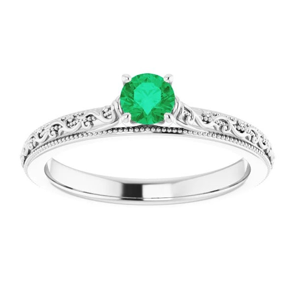 Solitaire Fancy n Columbian Green Emerald Milgrain Filigree Jewelry Gemstone Ring
