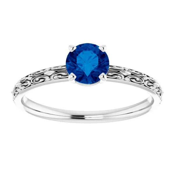 Solitaire Ring Blue Sapphire  Filigree Women Jewelry Gemstone Ring