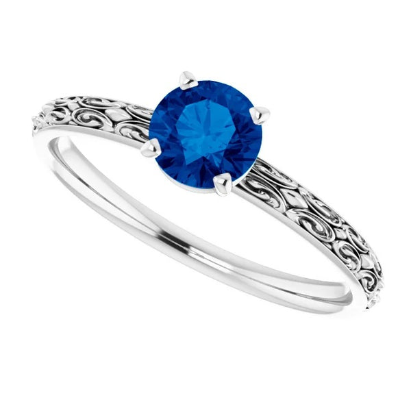 Solitaire Ring Blue Sapphire  Filigree Women 