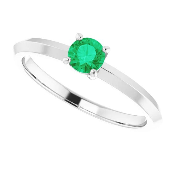 Ladies Solitaire Green Emerald  