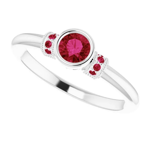 Gemstone Ring Ruby Ring 1 Carat Milgrain Women Jewelry