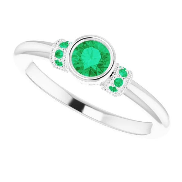Gemstone Ring Columbian Green Emerald Ring Antique Style 1 Carat Jewelry Gemstone