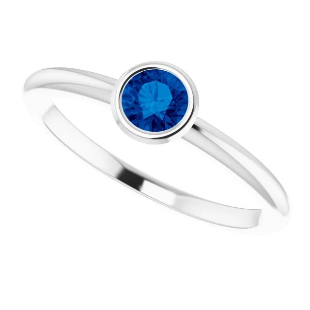 Solitaire Ring Blue Sapphire LAdies  Bezel Setting