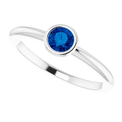 Solitaire Ring Blue Sapphire LAdies  Bezel Setting