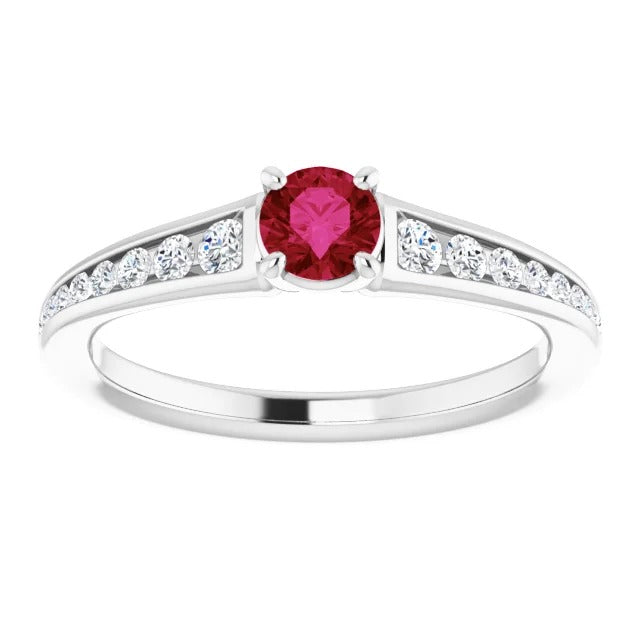 Females  Burma Ruby Diamond Accented White Gold  Jewelry Gemstone Ring
