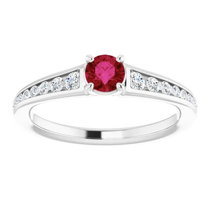 Females  Burma Ruby Diamond Accented White Gold  Jewelry Gemstone Ring