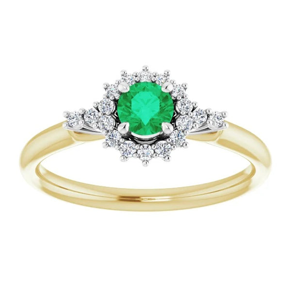  New Ladies Round Green Emerald Ring Two Tone Gold Gemstone Ring