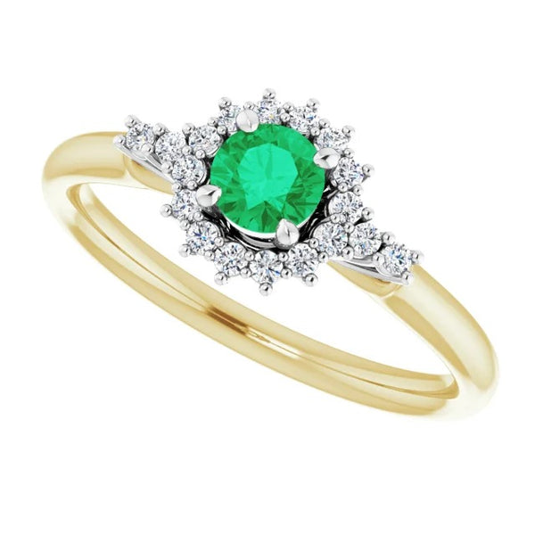 Gemstone Ring  Diamond Round Green Emerald Ring