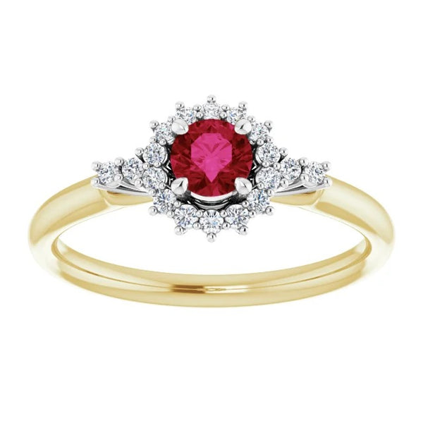 Diamond Round Ruby Ring Halo Style Yellow Gold  Womans  Gemstone Ring Gemstone Ring