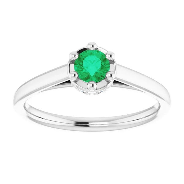 New Style Six Prong Green Emerald Round White Gold  Gemstone Ring Gemstone Ring