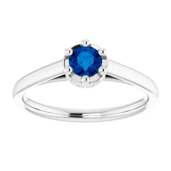 Ladies Gemstone Ring Blue Sapphire Round Ring Prong Style White Gold  Gemstone Ring