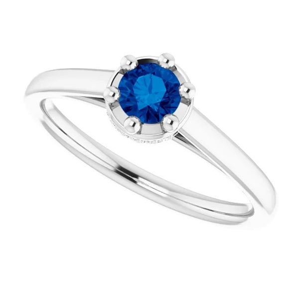 Ladies Gemstone Ring Blue Sapphire Round Ring Prong Style White Gold 