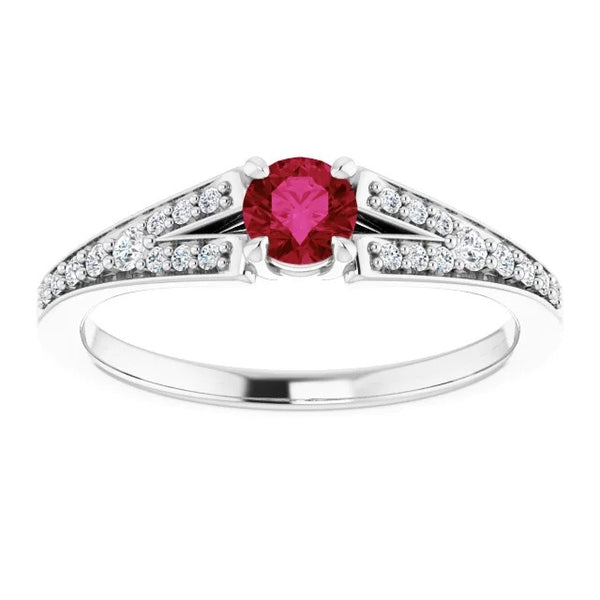 New Stylish Split Shank Round Ruby Ring White Gold  Gemstone Ring Gemstone Ring
