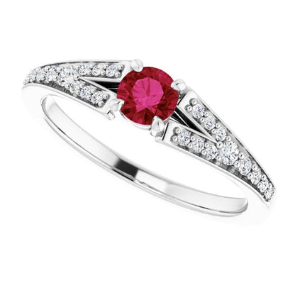 New Stylish Split Shank Round Ruby Ring White 