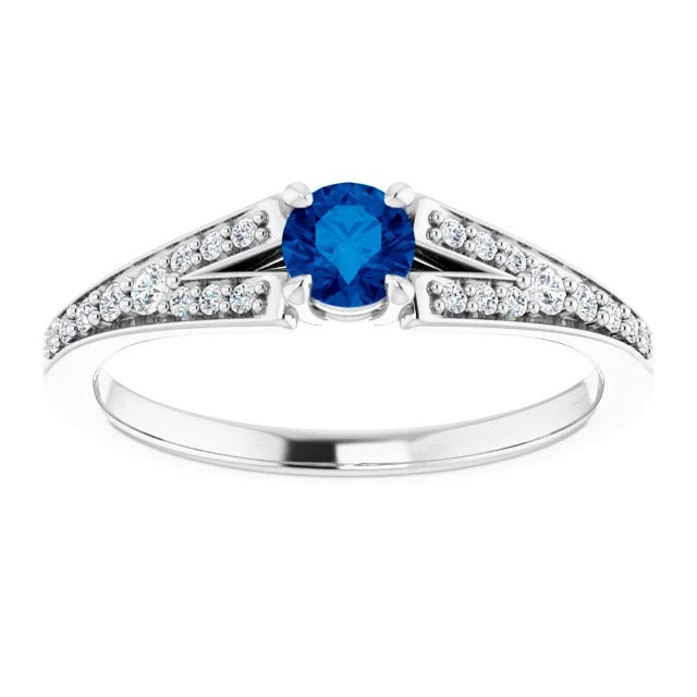 Split Shank Round Blue Sapphire Ring White Gold Best quality  Gemstone Ring