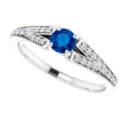 Split Shank Round Blue Sapphire Ring White Gold Best 