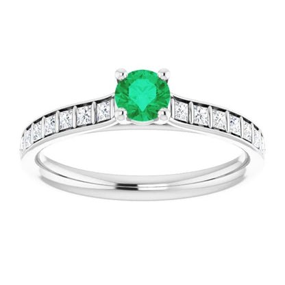 Gemstone Ring Ladies  Four Prong Green Emerald Ring White Gold  Gemstone Ring
