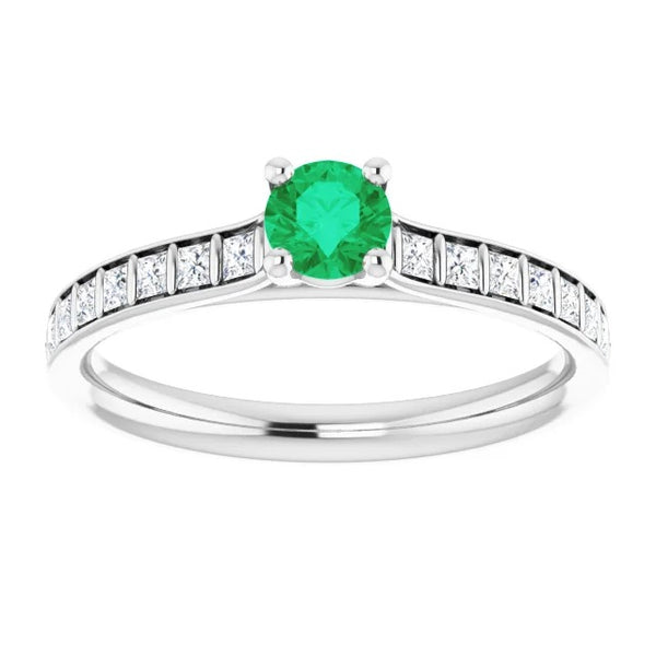 Gemstone Ring Ladies  Four Prong Green Emerald Ring White Gold  Gemstone Ring