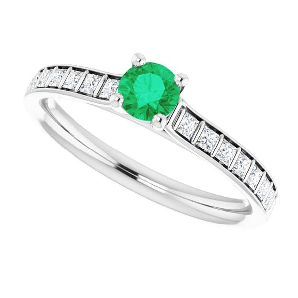 Gemstone Ring Ladies  Four Prong Green Emerald Ring White Gold 