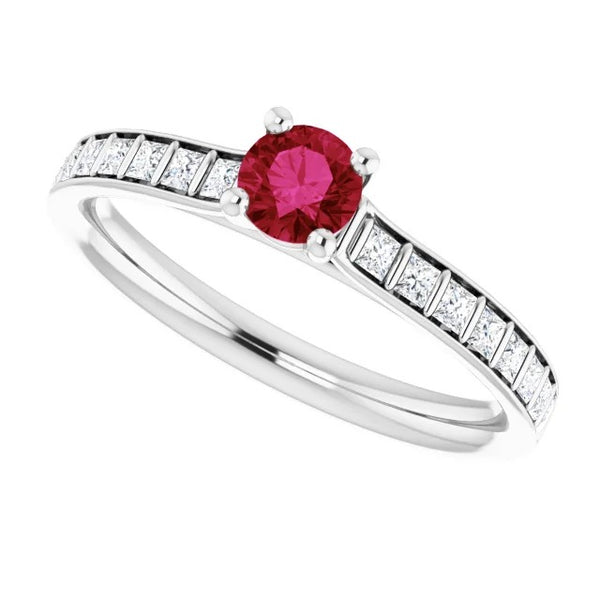 Gemstone Ring Ladies Round Ruby and Princess 