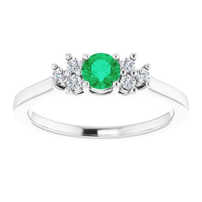 New Amazing  Solitaire Round Green Emerald Stone Gemstone Ring