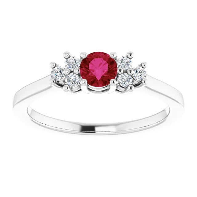 Gemstone Ring Solitaire Round Ruby Stone Ring Ladies Stylish 