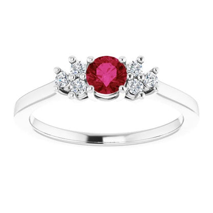 Gemstone Ring Solitaire Round Ruby Stone Ring Ladies Stylish 