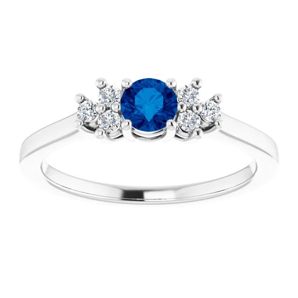 New Ladies Stylish Round Blue Sapphire Stone Gemstone Ring