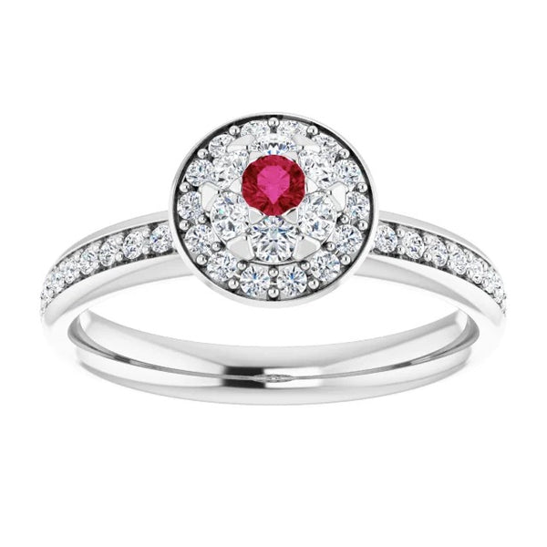 New Style Halo Ruby & Diamond Ring   White Gold  Gemstone Ring