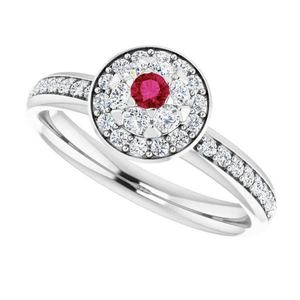New Style Halo Ruby & Diamond Ring  White 