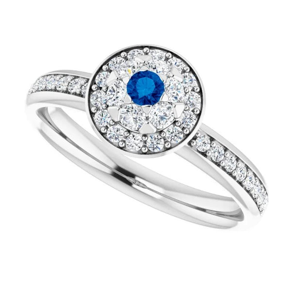 Gemstone Ring Halo Style Diamond Round Blue Sapphire 1.80 Carats Anniversary Ring