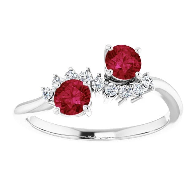 New LAdies Toi et Moi Diamond Ruby Ring Women White Gold  Jewelry