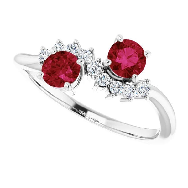 Gemstone Ring Ring Diamond Ruby 1.18 Carats Twisted Women White Gold 14K Jewelry