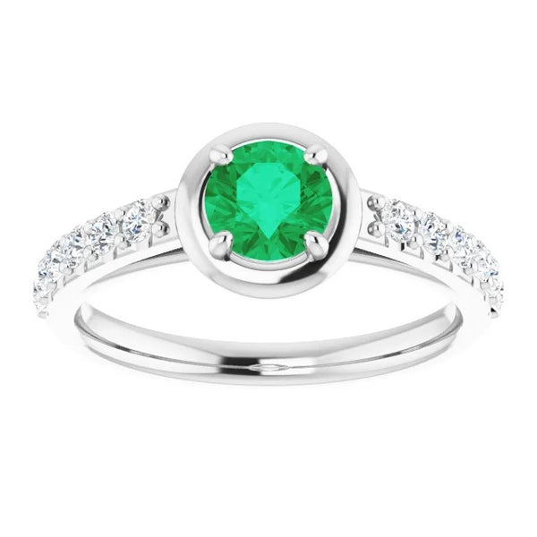  Brilliant Sparkling Green Emerald And Diamond Ring White Gold Gemstone Ring