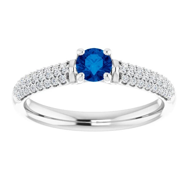 Brilliant Sparkling Pave Diamond Blue Sapphire  Ring White Gold  Gemstone Ring