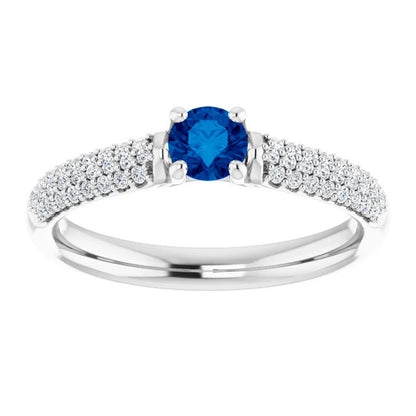 Brilliant Sparkling Pave Diamond Blue Sapphire  Ring White Gold  Gemstone Ring