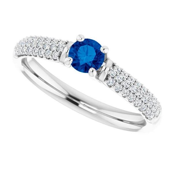 Brilliant Sparkling Pave Diamond Blue Sapphire 