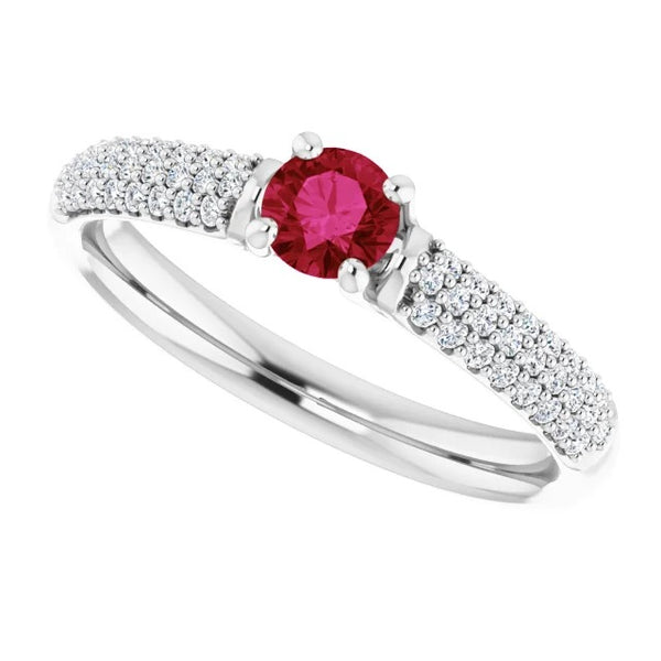 Lady’s Brilliant Gemstone Ring Pave Diamond Ruby Ring White Gold