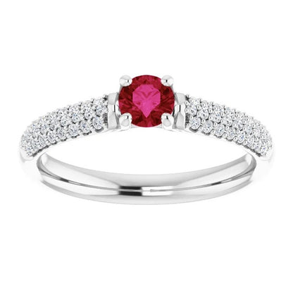 Gemstone Ring 2 Carats Pave Diamond Ruby Ring White Gold 