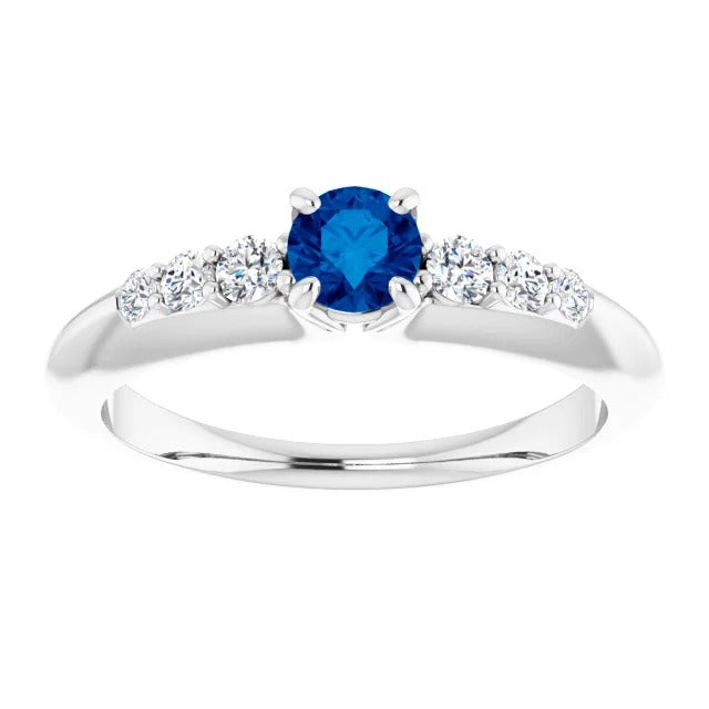  Four Prong Diamond Round Blue Sapphire  Ring  Lady’s Brilliant 