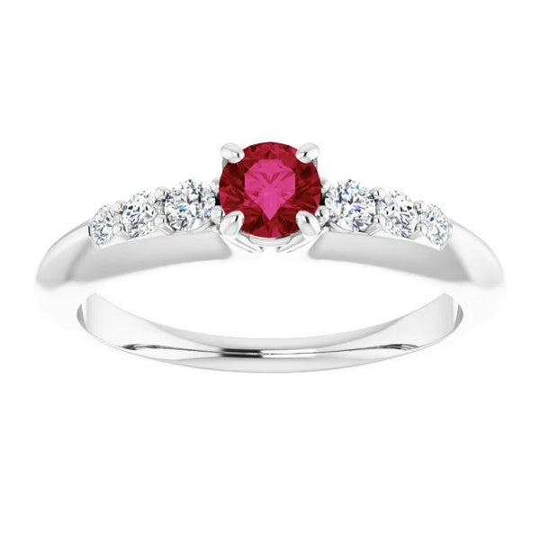  Lady’s Brilliant Round Ruby 1.50 Carats Engagement Ring White Gold