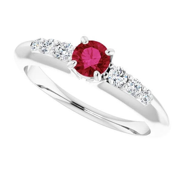 Gemstone Ring Prong Round Ruby  Lady’s Brilliant  Ring White Gold 