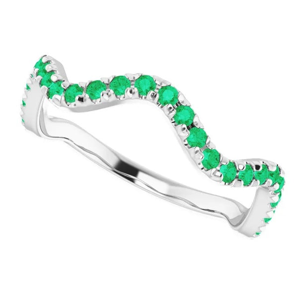 Gemstone Ring 3 Carats Freeform Shank Ring Green Emerald Stones White Gold 14K