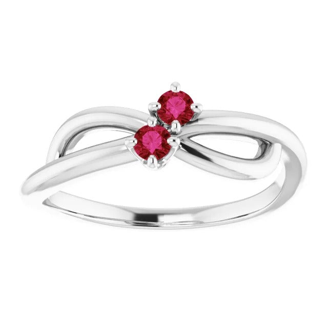 Ladies Ruby Stone Promise Ring Ribbon Shank Style White Gold  Gemstone Ring