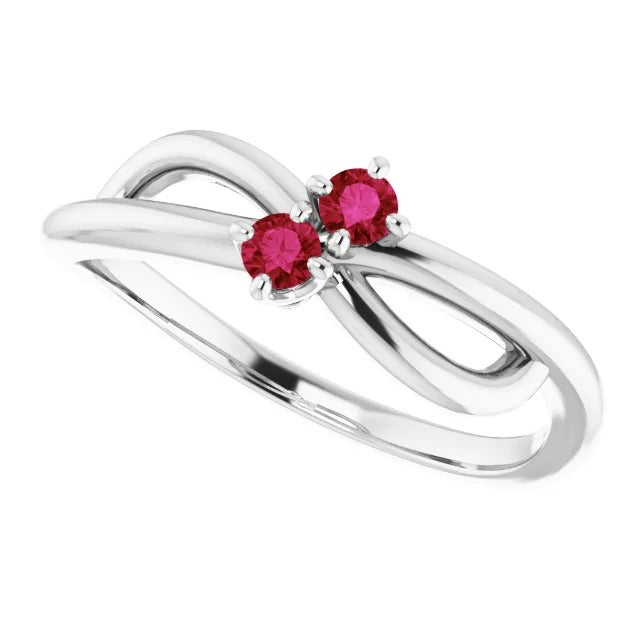 Ladies Ruby Stone Promise Ring Ribbon Shank Style